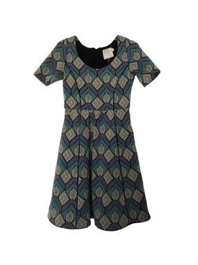 Anthropologie HD in Paris Short Sleeve Geometric Flare fit Skater Dress
